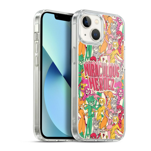 Miraculous Ladybug Sketches Heroes Pattern Soft Gel Case for Apple iPhone 13