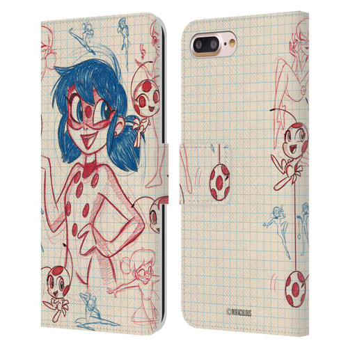 Miraculous Ladybug Sketches Ladybug Leather Book Wallet Case Cover For Apple iPhone 7 Plus / iPhone 8 Plus