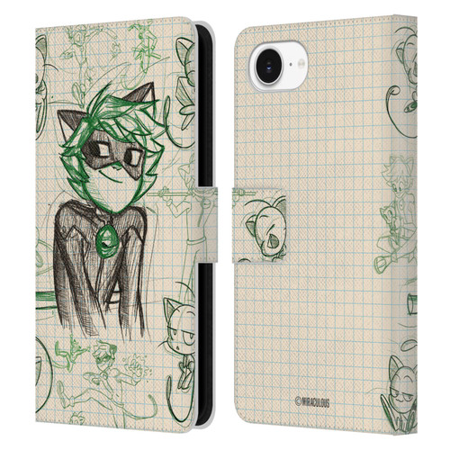 Miraculous Ladybug Sketches Cat Noir Leather Book Wallet Case Cover For Apple iPhone 16e