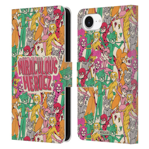 Miraculous Ladybug Sketches Heroes Pattern Leather Book Wallet Case Cover For Apple iPhone 16e