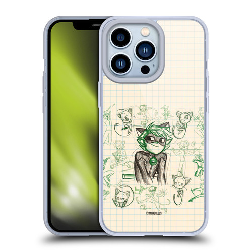 Miraculous Ladybug Sketches Cat Noir Soft Gel Case for Apple iPhone 13 Pro