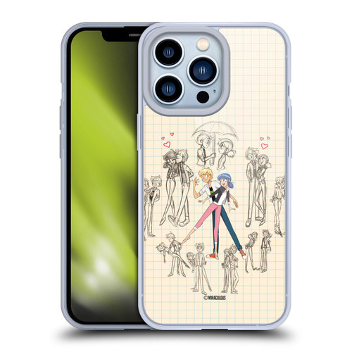 Miraculous Ladybug Sketches Marinette And Adrien Soft Gel Case for Apple iPhone 13 Pro
