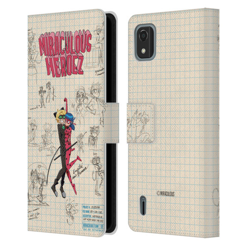Miraculous Ladybug Sketches Ladybug And Cat Noir Leather Book Wallet Case Cover For Nokia C2 2nd Edition