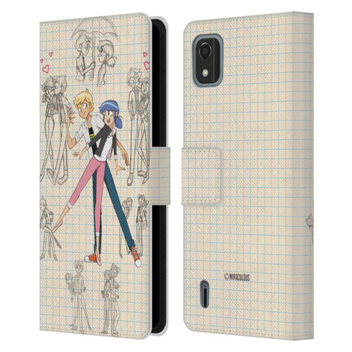 Miraculous Ladybug Sketches Marinette And Adrien Leather Book Wallet Case Cover For Nokia C2 2nd Edition