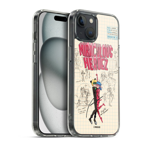 Miraculous Ladybug Sketches Ladybug And Cat Noir Soft Gel Case for Apple iPhone 15 Plus & MagSafe