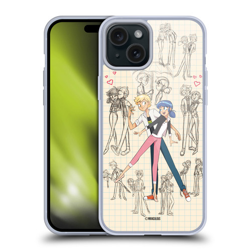 Miraculous Ladybug Sketches Marinette And Adrien Soft Gel Case for Apple iPhone 15 Plus