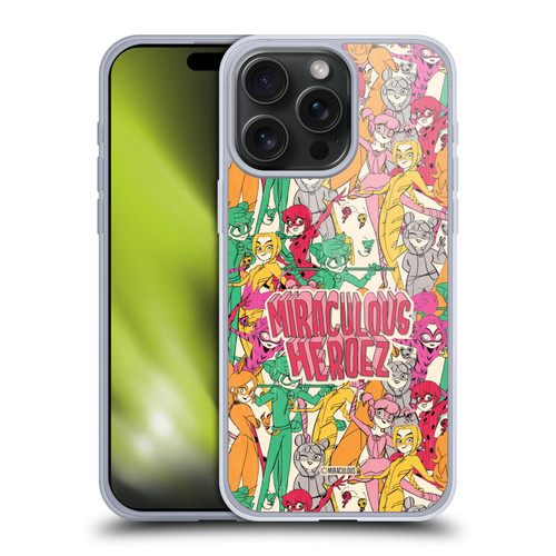 Miraculous Ladybug Sketches Heroes Pattern Soft Gel Case for Apple iPhone 15 Pro Max