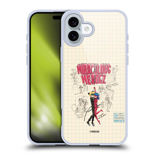 Miraculous Ladybug Sketches Ladybug And Cat Noir Soft Gel Case for Apple iPhone 16 Plus