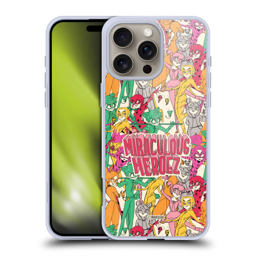 Miraculous Ladybug Sketches Heroes Pattern Soft Gel Case for Apple iPhone 16 Pro Max