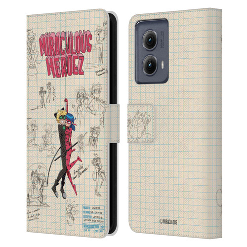 Miraculous Ladybug Sketches Ladybug And Cat Noir Leather Book Wallet Case Cover For Motorola Edge (2024)