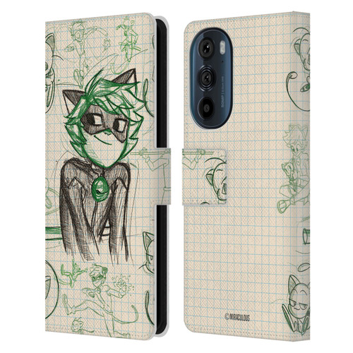 Miraculous Ladybug Sketches Cat Noir Leather Book Wallet Case Cover For Motorola Edge 30