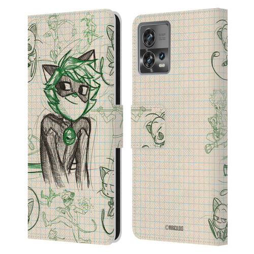 Miraculous Ladybug Sketches Cat Noir Leather Book Wallet Case Cover For Motorola Moto Edge 30 Fusion