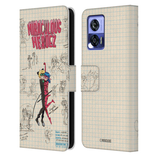 Miraculous Ladybug Sketches Ladybug And Cat Noir Leather Book Wallet Case Cover For Motorola Edge 30 Neo 5G