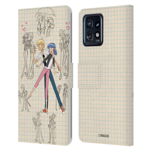 Miraculous Ladybug Sketches Marinette And Adrien Leather Book Wallet Case Cover For Motorola Moto Edge 40 Pro/Plus 2023