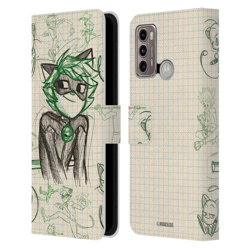 Miraculous Ladybug Sketches Cat Noir Leather Book Wallet Case Cover For Motorola Moto G60 / Moto G40 Fusion