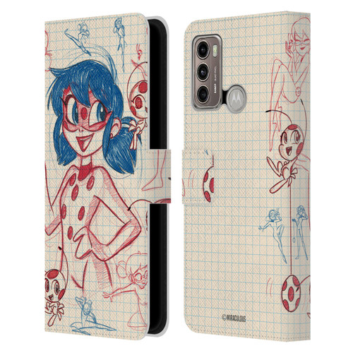 Miraculous Ladybug Sketches Ladybug Leather Book Wallet Case Cover For Motorola Moto G60 / Moto G40 Fusion