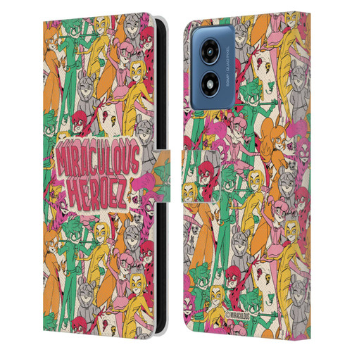 Miraculous Ladybug Sketches Heroes Pattern Leather Book Wallet Case Cover For Motorola Moto G Play (2024)
