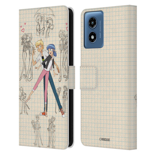 Miraculous Ladybug Sketches Marinette And Adrien Leather Book Wallet Case Cover For Motorola Moto G Play (2024)