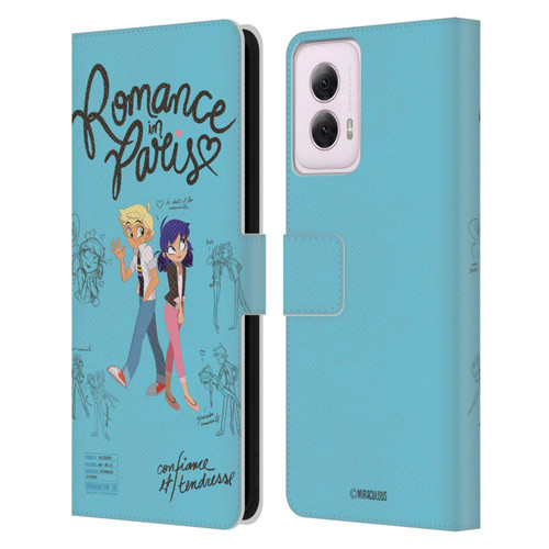 Miraculous Ladybug Sketches Romance In Paris Leather Book Wallet Case Cover For Motorola Moto G Power (2024)