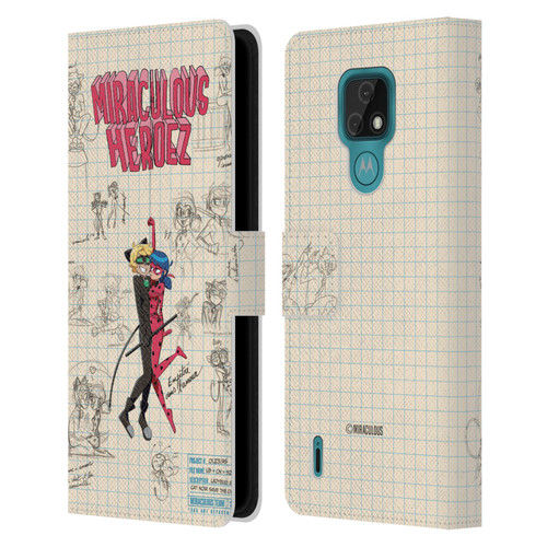 Miraculous Ladybug Sketches Ladybug And Cat Noir Leather Book Wallet Case Cover For Motorola Moto E7