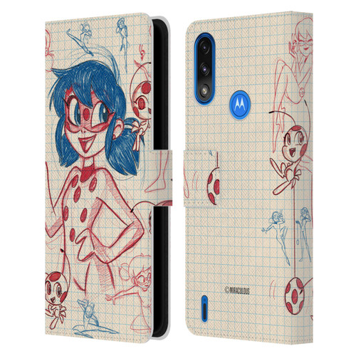 Miraculous Ladybug Sketches Ladybug Leather Book Wallet Case Cover For Motorola Moto E7 Power / Moto E7i Power