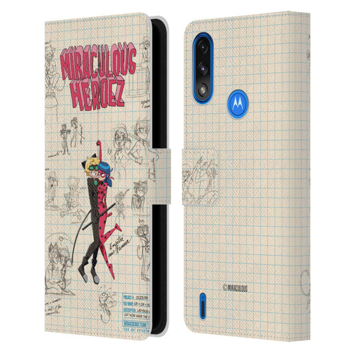 Miraculous Ladybug Sketches Ladybug And Cat Noir Leather Book Wallet Case Cover For Motorola Moto E7 Power / Moto E7i Power