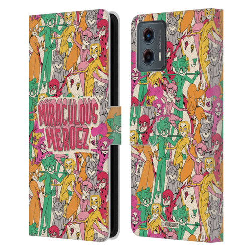 Miraculous Ladybug Sketches Heroes Pattern Leather Book Wallet Case Cover For Motorola Moto G (2023)