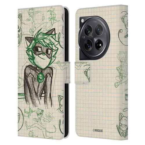 Miraculous Ladybug Sketches Cat Noir Leather Book Wallet Case Cover For OnePlus 12