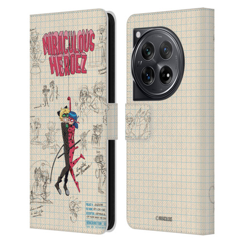 Miraculous Ladybug Sketches Ladybug And Cat Noir Leather Book Wallet Case Cover For OnePlus 12