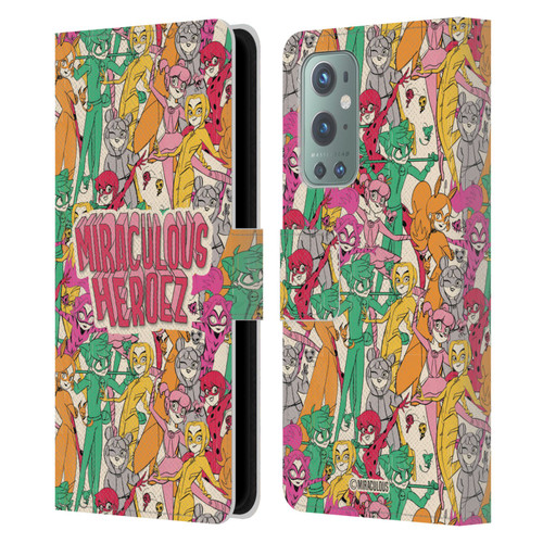 Miraculous Ladybug Sketches Heroes Pattern Leather Book Wallet Case Cover For OnePlus 9