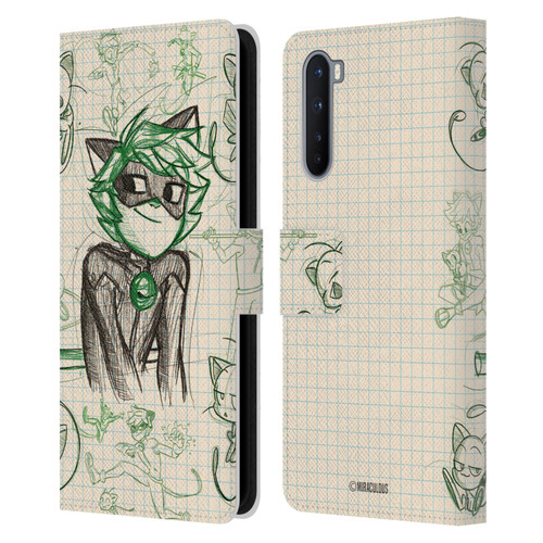 Miraculous Ladybug Sketches Cat Noir Leather Book Wallet Case Cover For OnePlus Nord 5G