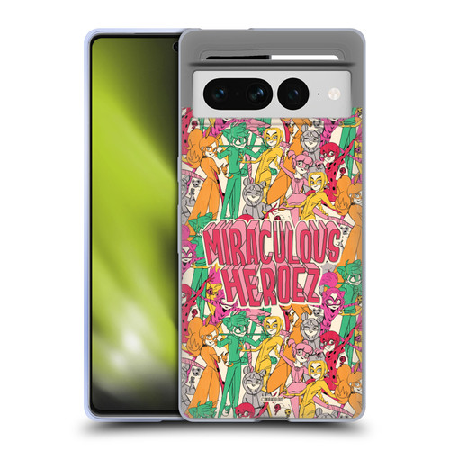 Miraculous Ladybug Sketches Heroes Pattern Soft Gel Case for Google Pixel 7 Pro