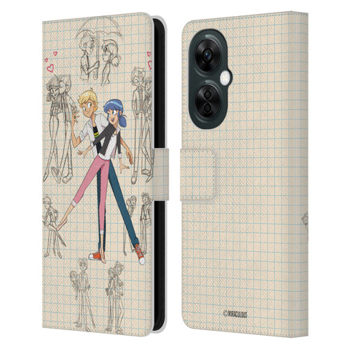 Miraculous Ladybug Sketches Marinette And Adrien Leather Book Wallet Case Cover For OnePlus Nord N30 Miraculous Ladybug Sketches Marinette And Adrien Leather Book Wallet Case Cover For OnePlus Nord N30