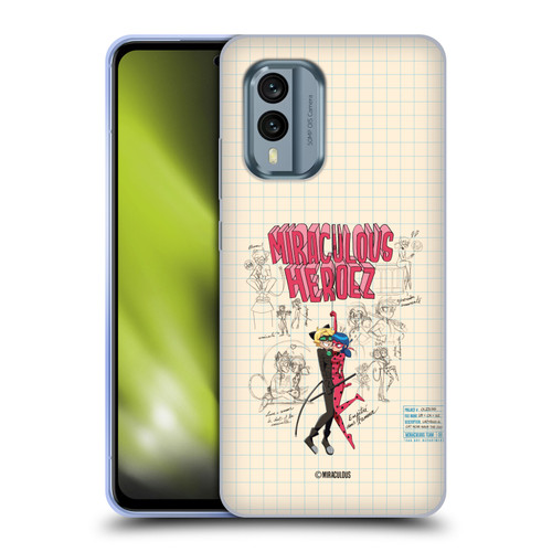 Miraculous Ladybug Sketches Ladybug And Cat Noir Soft Gel Case for Nokia X30