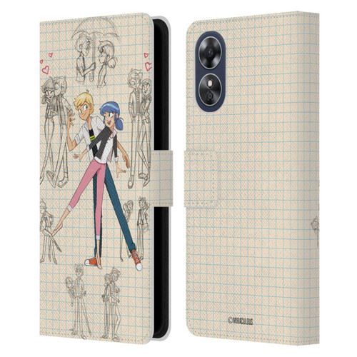 Miraculous Ladybug Sketches Marinette And Adrien Leather Book Wallet Case Cover For OPPO A17