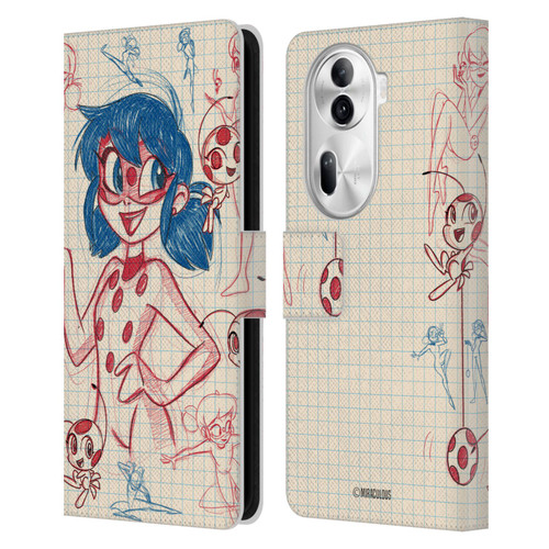 Miraculous Ladybug Sketches Ladybug Leather Book Wallet Case Cover For OPPO Reno11