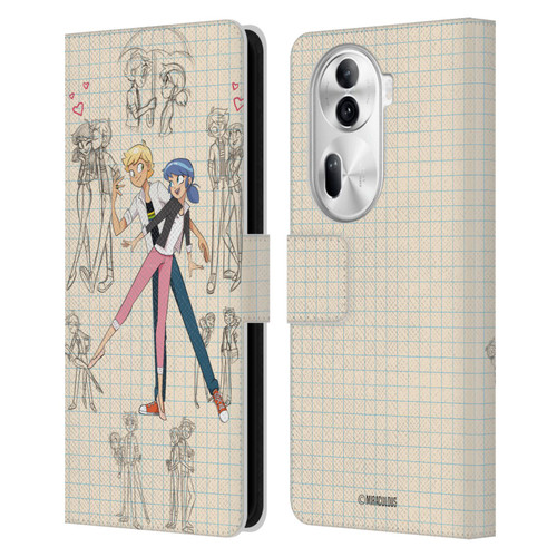 Miraculous Ladybug Sketches Marinette And Adrien Leather Book Wallet Case Cover For OPPO Reno11
