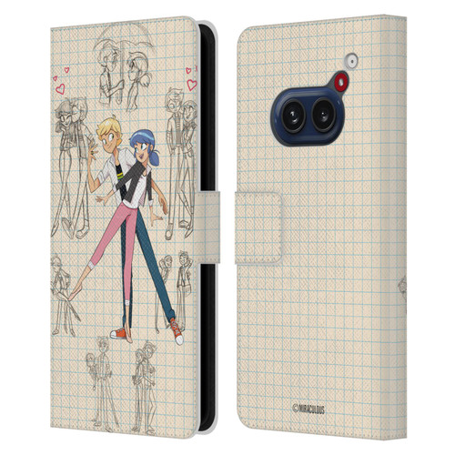 Miraculous Ladybug Sketches Marinette And Adrien Leather Book Wallet Case Cover For Nothing Phone (2a)