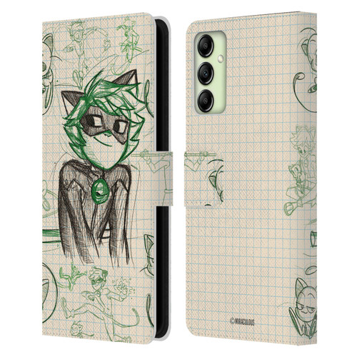 Miraculous Ladybug Sketches Cat Noir Leather Book Wallet Case Cover For Samsung Galaxy A14 5G