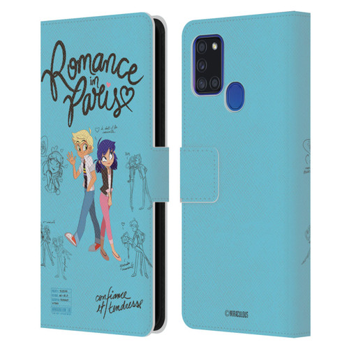 Miraculous Ladybug Sketches Romance In Paris Leather Book Wallet Case Cover For Samsung Galaxy A21s (2020)