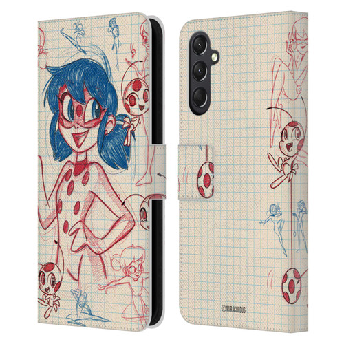 Miraculous Ladybug Sketches Ladybug Leather Book Wallet Case Cover For Samsung Galaxy A24 4G / M34 5G