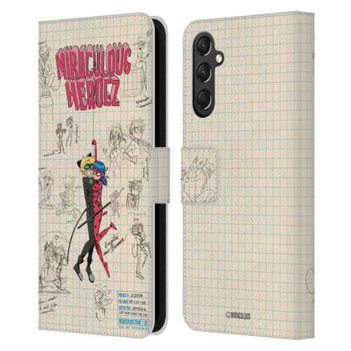 Miraculous Ladybug Sketches Ladybug And Cat Noir Leather Book Wallet Case Cover For Samsung Galaxy A24 4G / M34 5G
