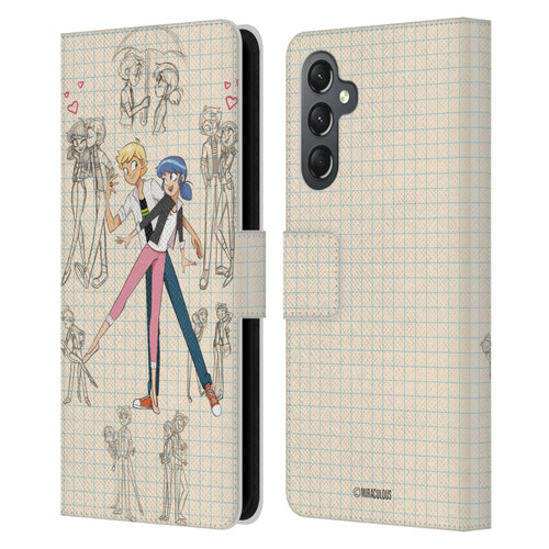 Miraculous Ladybug Sketches Marinette And Adrien Leather Book Wallet Case Cover For Samsung Galaxy A25 5G