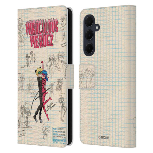 Miraculous Ladybug Sketches Ladybug And Cat Noir Leather Book Wallet Case Cover For Samsung Galaxy A35 5G