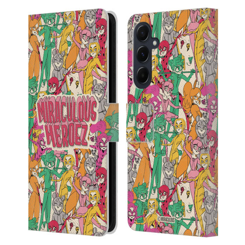 Miraculous Ladybug Sketches Heroes Pattern Leather Book Wallet Case Cover For Samsung Galaxy A55 5G