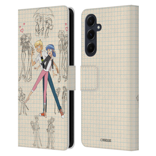 Miraculous Ladybug Sketches Marinette And Adrien Leather Book Wallet Case Cover For Samsung Galaxy A55 5G Miraculous Ladybug Sketches Marinette And Adrien Leather Book Wallet Case Cover For Samsung Galaxy A55 5G