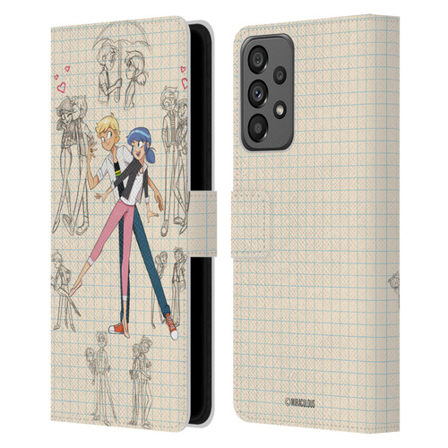 Miraculous Ladybug Sketches Marinette And Adrien Leather Book Wallet Case Cover For Samsung Galaxy A73 5G (2022)