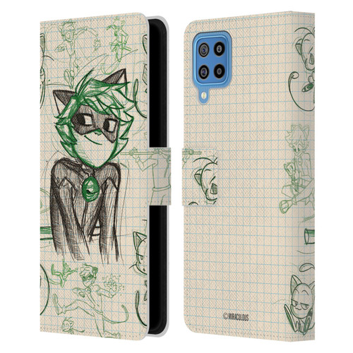 Miraculous Ladybug Sketches Cat Noir Leather Book Wallet Case Cover For Samsung Galaxy F22 (2021)