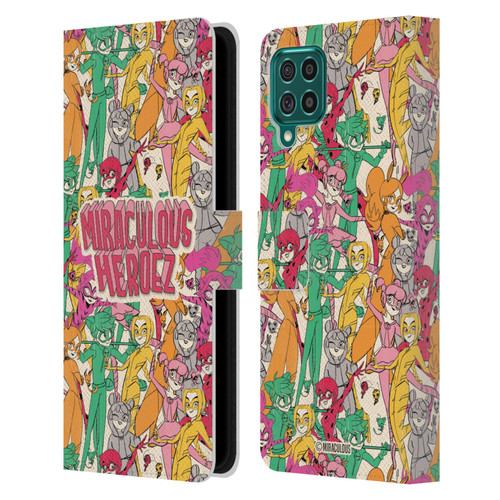 Miraculous Ladybug Sketches Heroes Pattern Leather Book Wallet Case Cover For Samsung Galaxy F62 (2021)