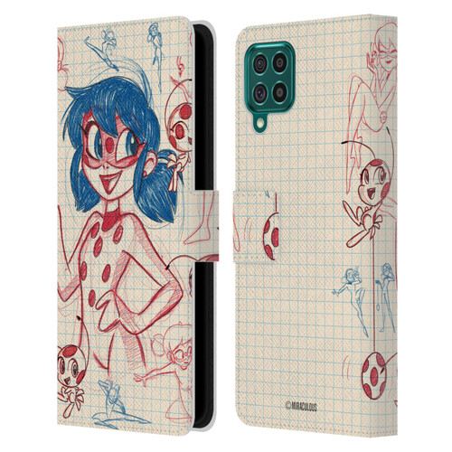 Miraculous Ladybug Sketches Ladybug Leather Book Wallet Case Cover For Samsung Galaxy F62 (2021)